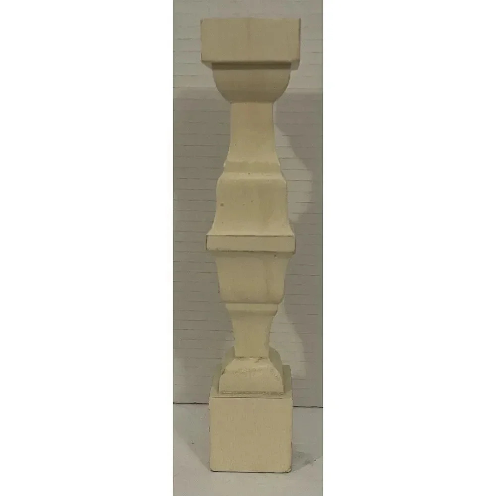 Vintage Wooden Square Taper Candleholder Cream Distressed 9”H x 1 3/4”‎